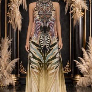 Camilla Up On Cloud Nine High Neck Dress With Back Neck Tie NWOT